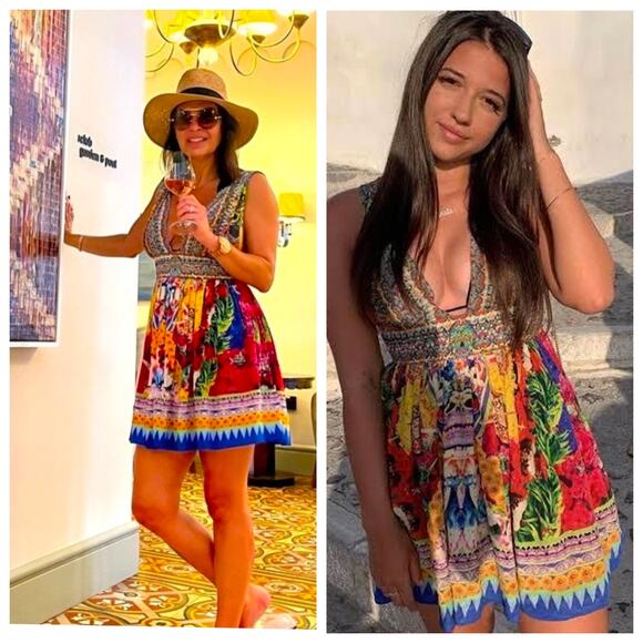 Camilla Deep V Mini Dress Festival Floral Print Beaded Resortwear Size Medium 2 - Picture 2 of 6